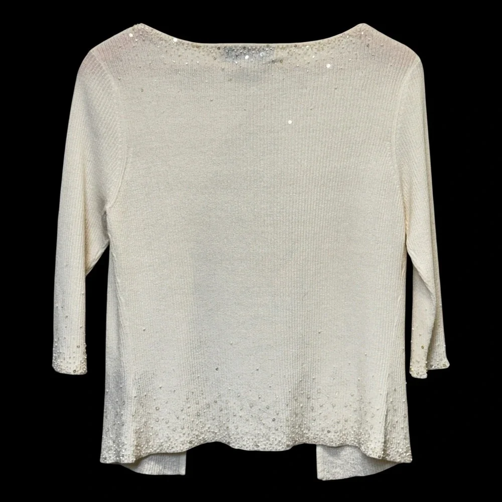 Vintage Carole Little Cardigan M Cream Hand Beaded Sequin Coquette Sweater